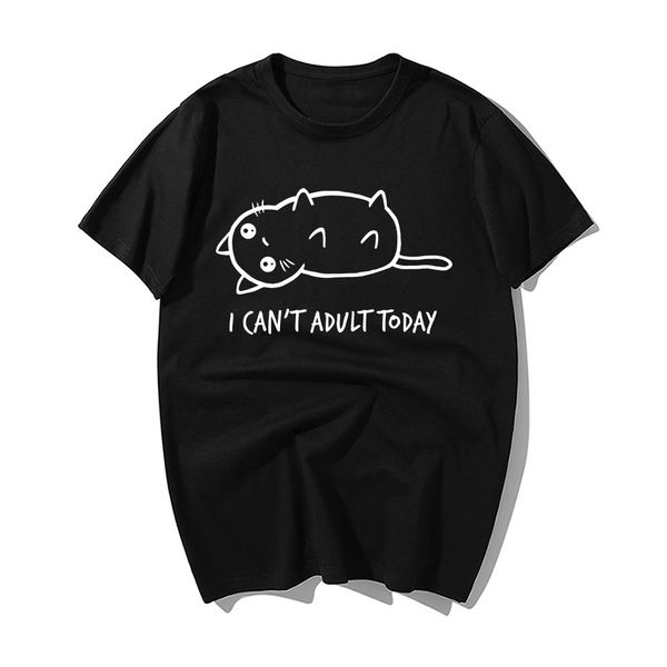 

funny cartoon cat tshirt i can't today letter print t shirt men's summer casual cotton short sleeve harajuku tshirt