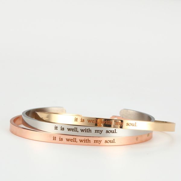 

10pcs stainless steel gorgeous bracelet jewelry inspirational lettering it is well. with my soul bangle diy jewelry, Black