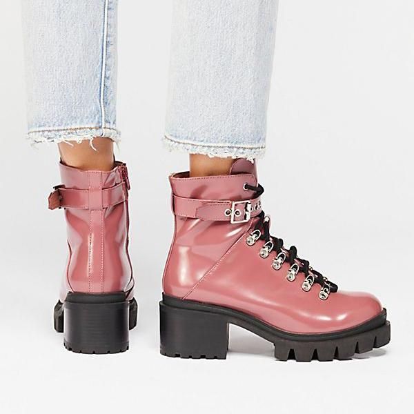 

women motorcycle boots autumn coat of paint fashion patent leather round toe lace-up combat shoes ladies snow office boots, Black