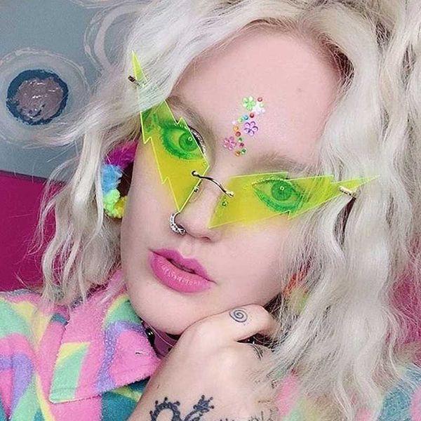

chic hip hip cat eye women's sunglasses 2020 new fashion candy color rimless sun glasses men oversize cool eyewear yellow purple, White;black