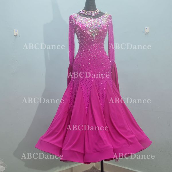 

stage wear long sleeve full diamond ballroom dance dress for women custom made tango modren waltz competition dancing, Black;red