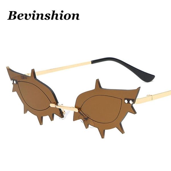 

new 2020 rimless brand design sunglasses women cat eye thorns shape metal vintage sun glasses retro trendy, White;black