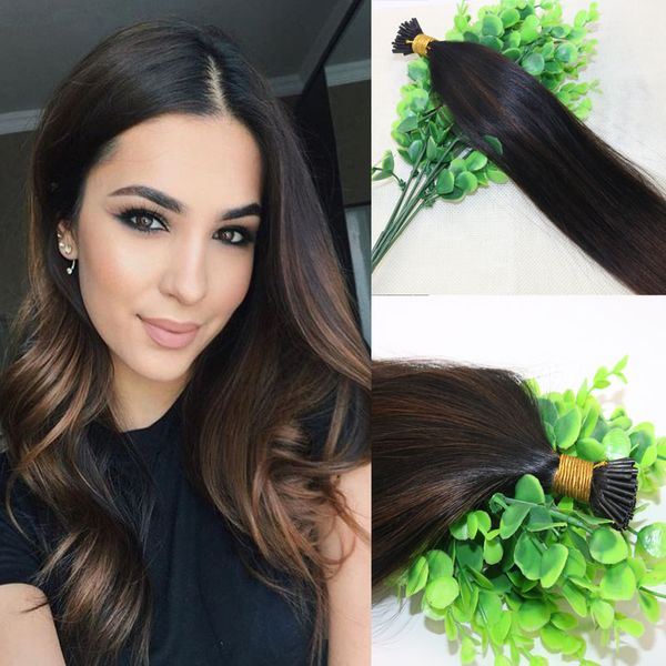 

100strands 100g/set pre-bonded brazilian remy human hair extension i stick tip extension balayage ombre dark brown highlight, Black