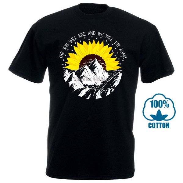 

sunflower the sun will rise and we will try again men t shirt black cotton