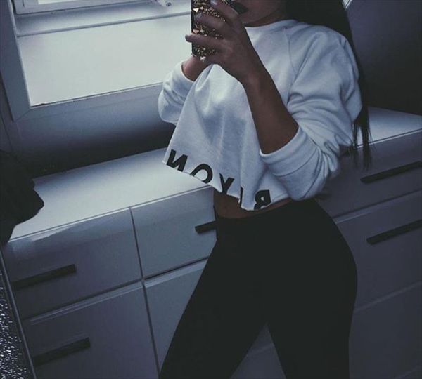 

autumn 2020 new arrival short cropped sweatshirt casual slim letter print women hoodies sweatshirts costumes jumper sal, Black