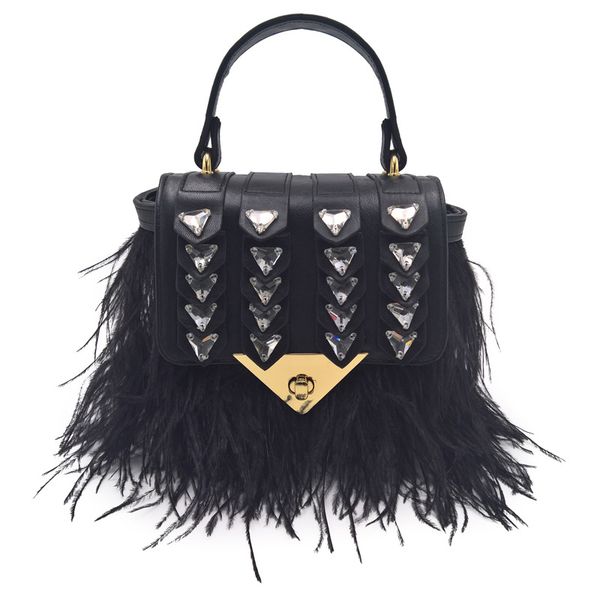 

2020 new style bag women's bag thailand trend drill ostrich hair handbag chain satchel