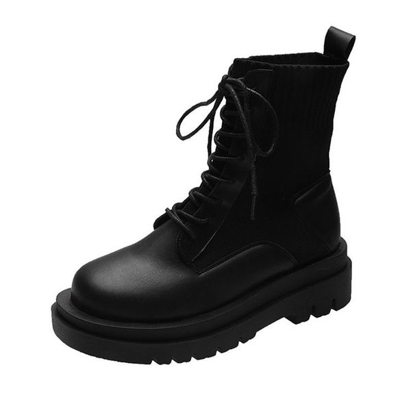 

new non-slip boots warm buckle platform flat pu waterproof rubber zipper leather ankle boots, Black