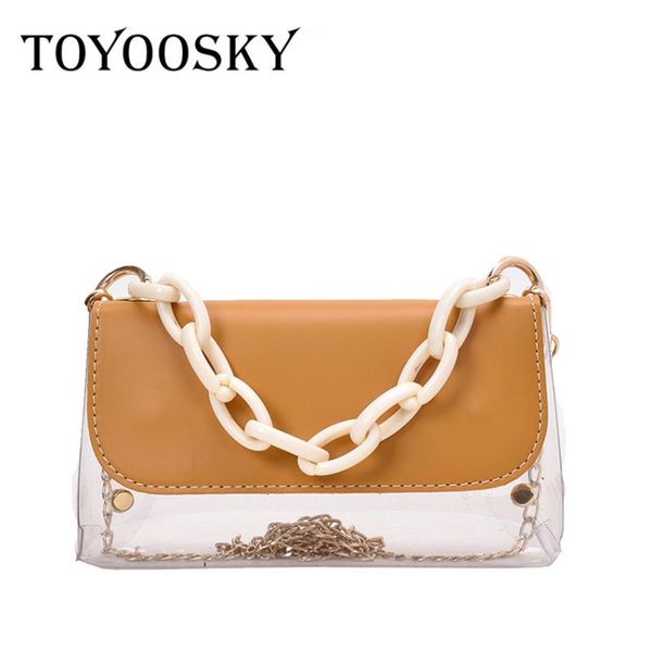 

pvc beach handbags ladies fashion women's waterproof transparent tote purse female chains summer jelly crossbody bags messenger