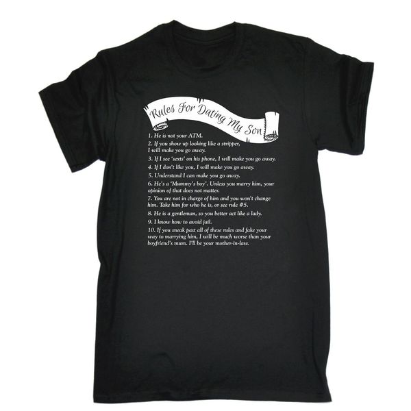 

rules for dating my son t-shirt dad mother father mum girlfriend gift birthday classic cotton men round collar t shirt sleeve