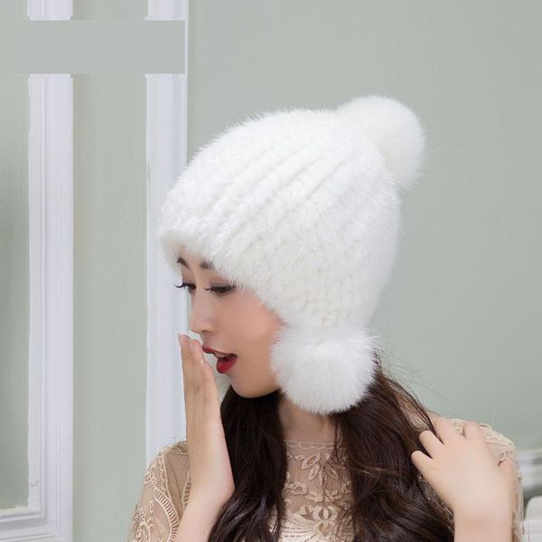 

woman thick stretch skullies & beanies caps female winter warm ear protection fur hats lady fur anti-wind cap, Blue;gray