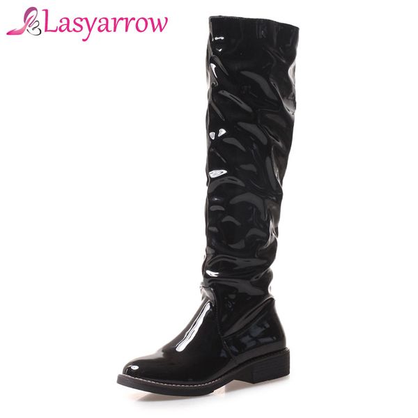 

lasyarrow motorcycle boots low square heels round toe solid pleated slip on boots ladies black knight woman f577