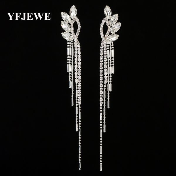 

dangle & chandelier yfjewe arrive fashion jewelry rhinestone tassel long drop earrings for women engagement wedding gift e441, Silver