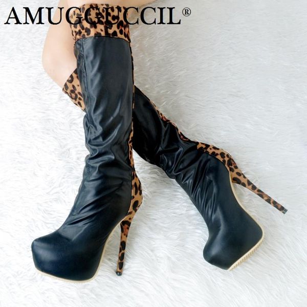

boots customize plus big size 34-52 black buckle zip knee high heel 14.5cm platform autumn girl ladies females womens x1738