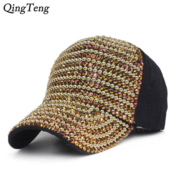 

gold bling baseball cap women luxury pearls rhinestones womens baseball hats swag fashion cap female summer casual sun hat y200714, Blue;gray