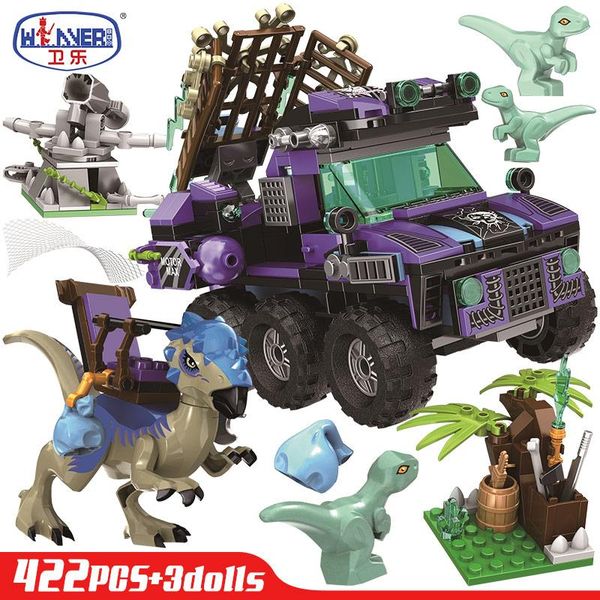 

erbo 422pcs jurassic catch the dinsaur suv building blocks city jurassic world dinosaur car figures brick toys for children wmtiom