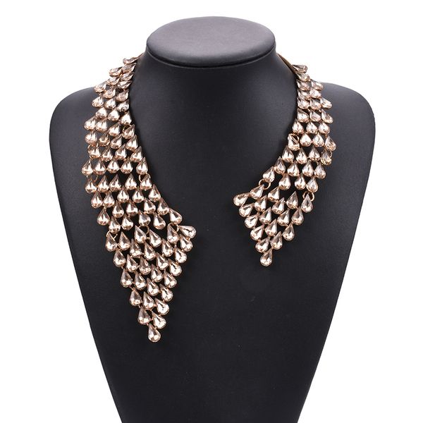 

многослойный роскошный кристалл открытый choker ожерелье женщин большой воротник ожерелье ювелирных изделий femme maxi заявление big bib cho, Golden;silver