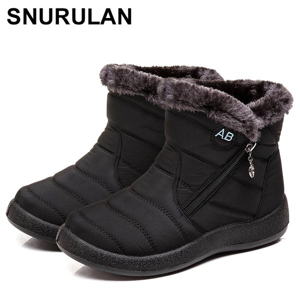 

snurulan large size women's shoes; platform zipper shoes; women's waterproof warm winter ankle boots; fashionable shoes, Black