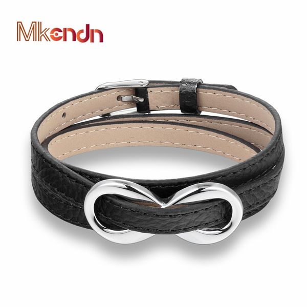 

mkendn high quailty infinity bracelet bangle men women multilayer genuine leather hand chain buckle friendship bracelet, Golden;silver
