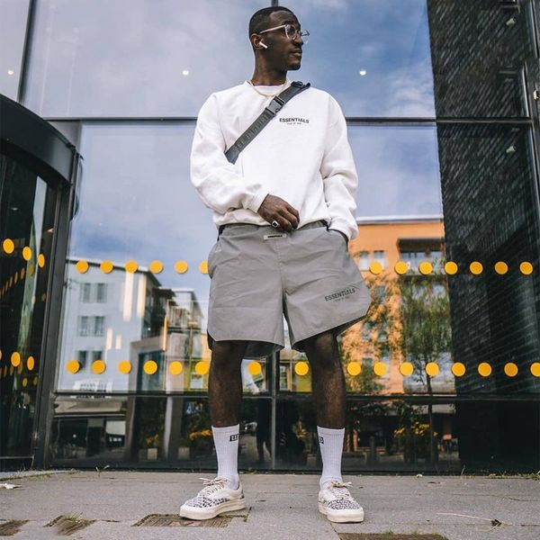 

high trendy double essentials nylon god of new street line fear five-point colorful reflective fog laser shorts hrxdl, Black