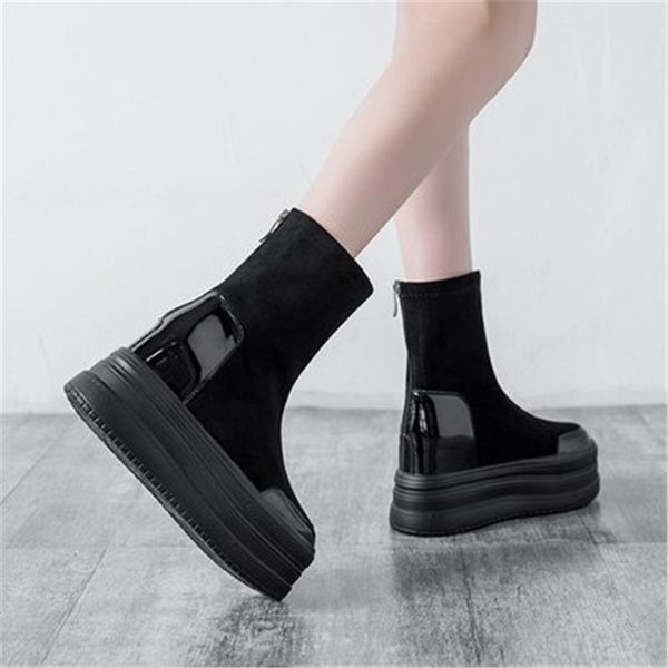 

зима теплая коренастый мотоцикл сапоги для женщин осень 2020 мода круглый toe назад zip combat кожаные сапоги женская обувь eu 34-39, Black