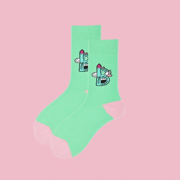 

women's fashionable ins interesting cartoon creative funny big mouth high stockings korean cute socks and socks couple spring and autum, Black