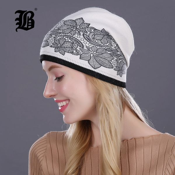 

beanie/skull caps [flb] women's hat knitted wool hats for winter hip-hop flowers style gorros female good quality casual flbmx17009, Blue;gray