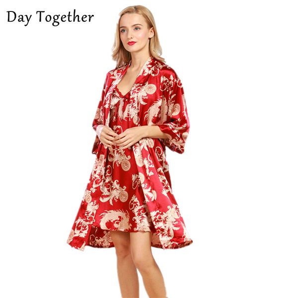 

women's sleepwear women robes gown sets ladies pajamas cardigan bathrobe suit lace satin nightwear night skirts home clothing sleep lou, Black;red