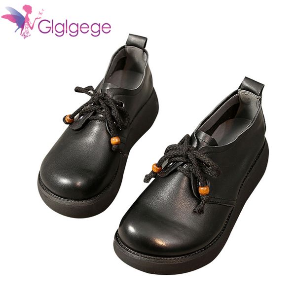 

glglgege spring women platform shoes woman brogue derby patent leather flats lace up footwear female flat shoes for women, Black