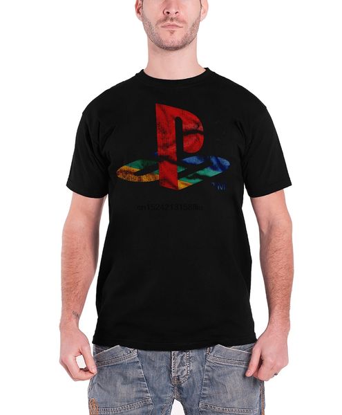 

t shirt distressed logo official ps4 gamer mens black