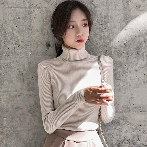 

turtleneck sweater women knitted pullovers solid long sleeve winter clothes women plus size office lady girls sweaters, White;black