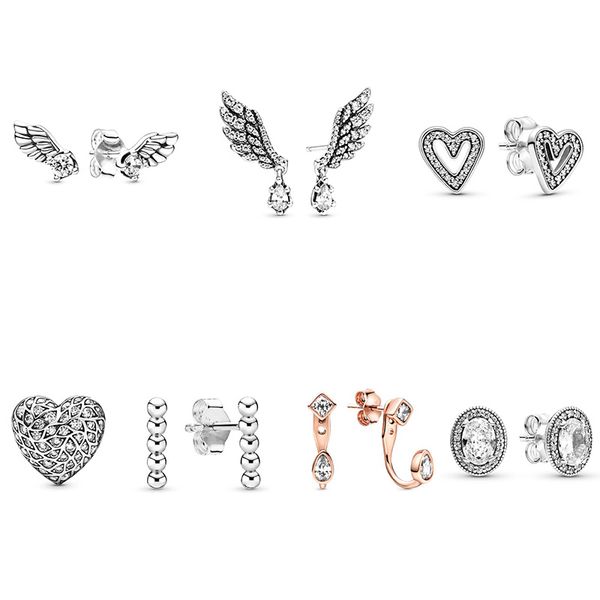

7 style ear studs vintage angel sparkling and heart crystal earring with women wedding jewelry, Golden;silver