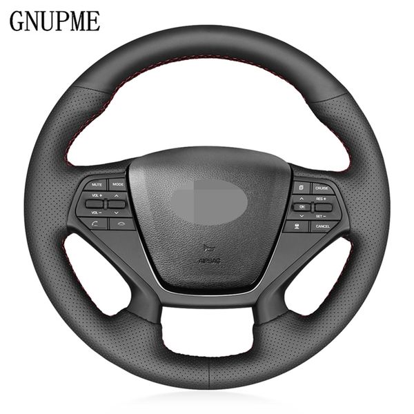 

black artificial leather diy hand-stitched car steering wheel cover for sonata 9 2020 2020 (4-spoke