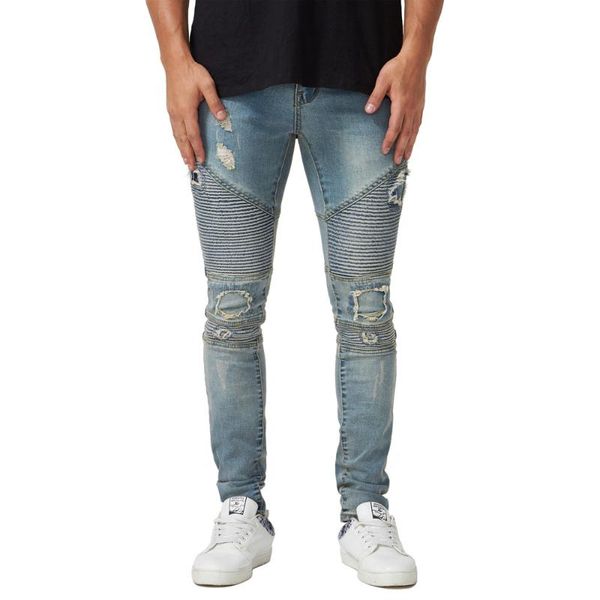 

hole ripped mens designer jeans pants fashion straight denim pants slim fit mens clothing plus size, Blue