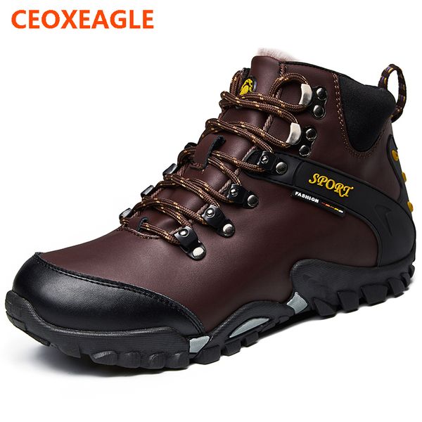 

winter men boots warm split leather boots men winter shoes lace up mountain fur for shoes zapatos hombre, Black