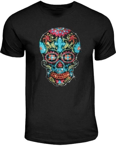 

готические мужские rhinestone коты sugar skull t shirt blue cross azteca