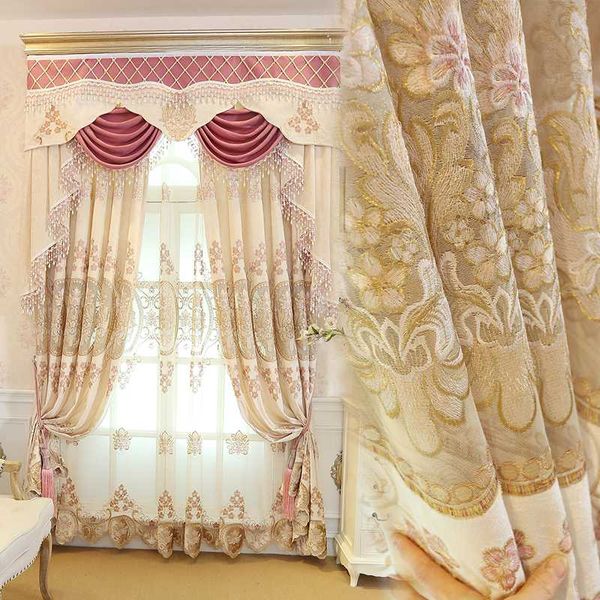 

custom curtain chenille embroidered yarn high-class modern european marry room cloth blackout curtain valance tulle sheer e691