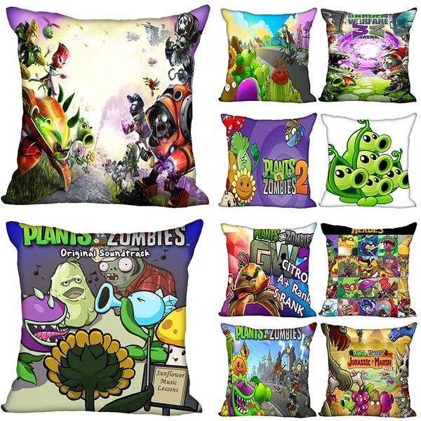 

new anime plants vs zombies pillowcase bedroom home decorative gift pillow cover square zipper pillow cases satin soft
