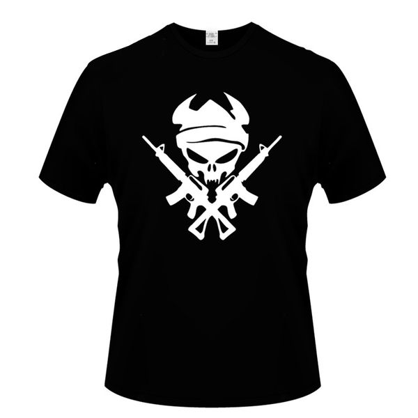 

fashion print funny soldier with gun helmet protection interesting t-shirt fashion short-sleeved cotton t-shirt