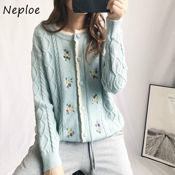 

women's knits & tees neploe knitted cardigans women 2021 autumn embroidery flower sweet fresh buttons gentleness style female sweaters, White