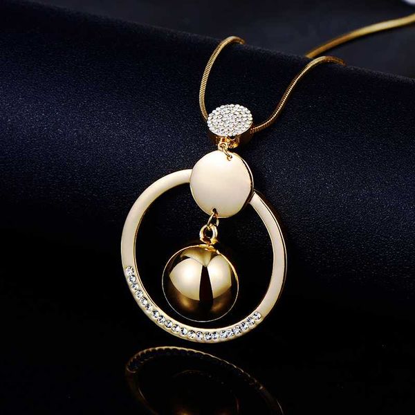 

fashion women pendant necklace wholesale round pendant jewelry shining crystal long necklace for women collares mujer kolye, Silver