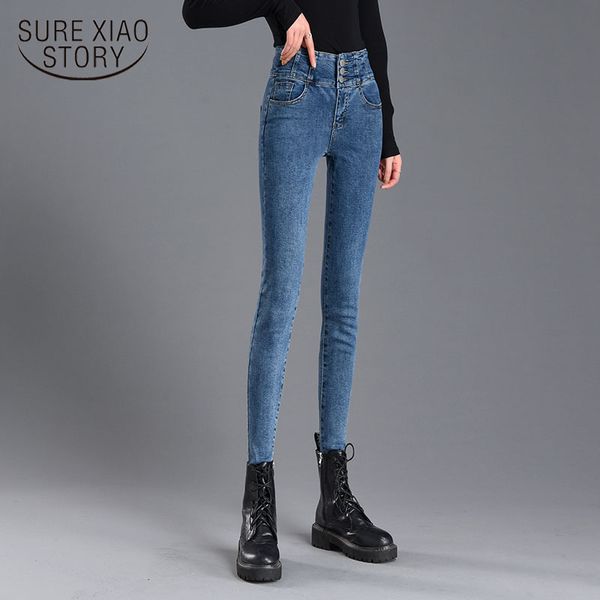 

women's jeans skinny high waist women casual black 2021 autumn pencil pants woman denim trousers blue boyfriend style 10835