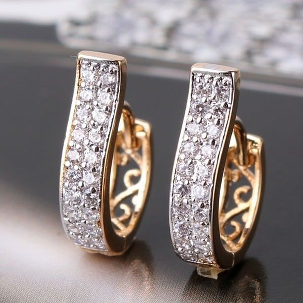 

hoop & huggie elegant zircon gold earrings for women's fashion jewelry wedding statement brincos engaged romantic cz earings accessorie, Golden;silver