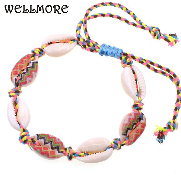 

anklets wellmore bohemia bracelets for women handmade rope chain shell bracelet lace-up charm jewelry, Red;blue