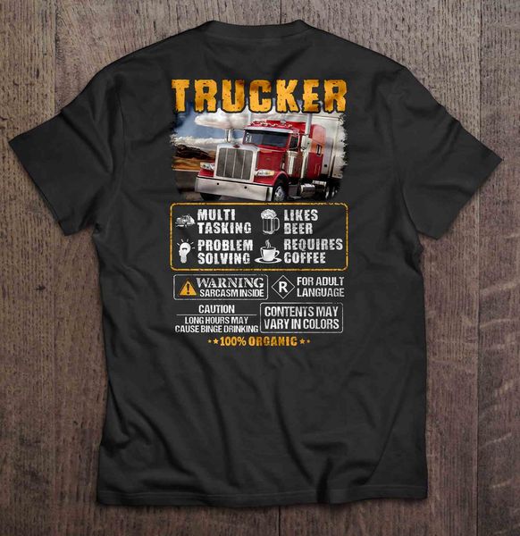 

trucker multi tasking likes beer problem solving requires coffee t-shirts