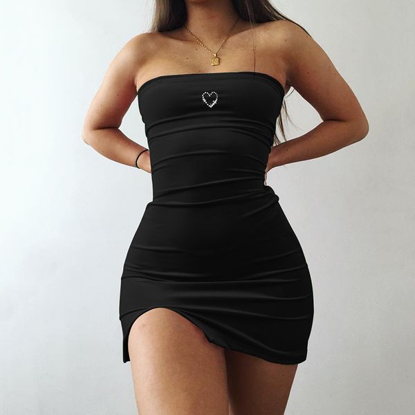 

off shoulder strapless women dress sleeveless skinny elastic bodycon split backless black club summer party dress, Black;gray