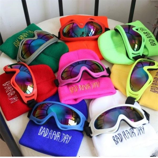 

2019 new couples headgear knit hat parent-child models fluorescent hat harley mirror goggles woolen cap party hats