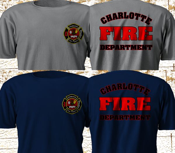 

new charlotte nort carolina fire department firefighter navy gray t-shirt s-3xl