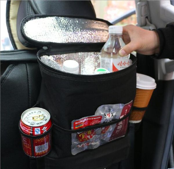 

car back seat organizer with cooler, kick mat, multi-pocket travel storage for umbrella, water bottle, maps, pens, office
