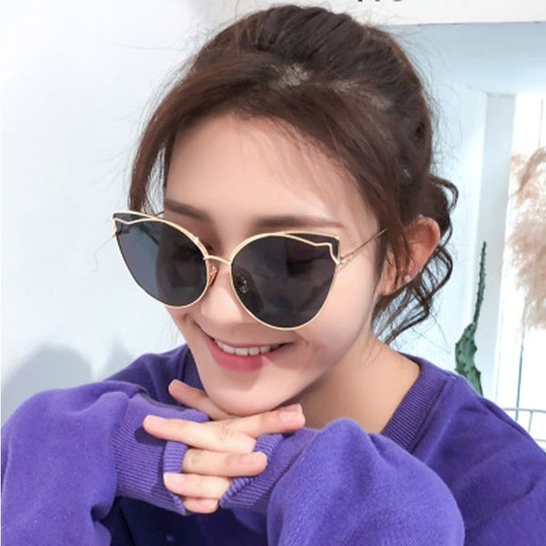 

luxury fashion cat eye vintage brand designer sunglasses metal reflective glasses for women mirror retro gafas, White;black