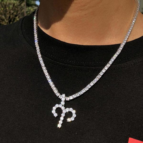 

замороженный из зодиака кулона с теннисной цепью, Silver
